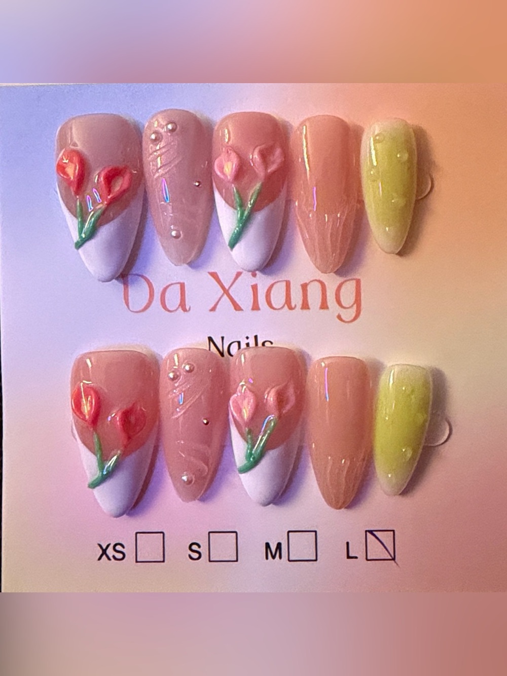 Pink Floral Press-On Nails - Set of 10